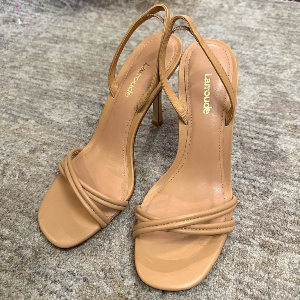 Larroude Tan Annie Strappy Heels